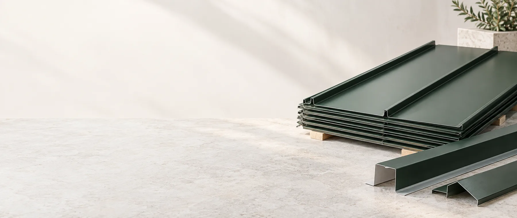 Metal roofing materials and measuring setup