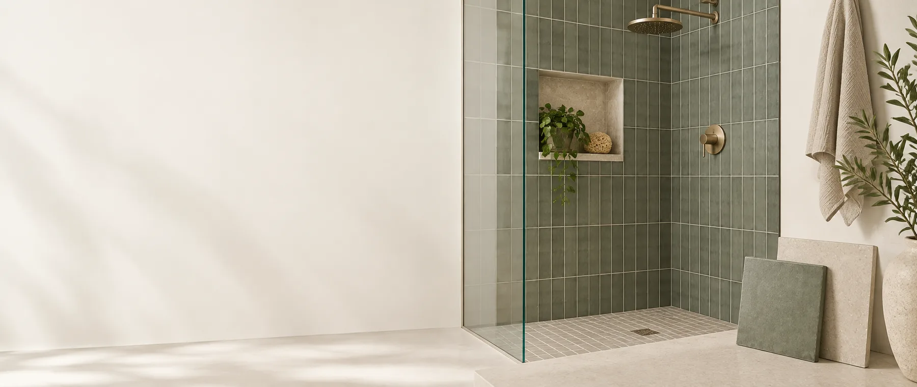 Shower tile materials and measuring setup