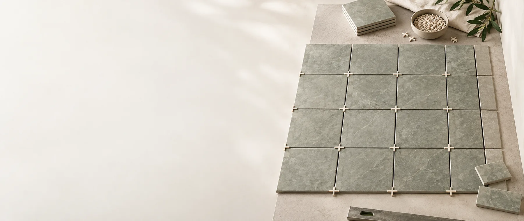 Tile layout materials and measuring setup